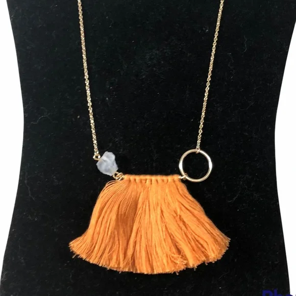 Shiraleah Anthropologie Necklace Fringe PALMA Peach Tassel Hoop Orange Boho - Picture 7 of 9